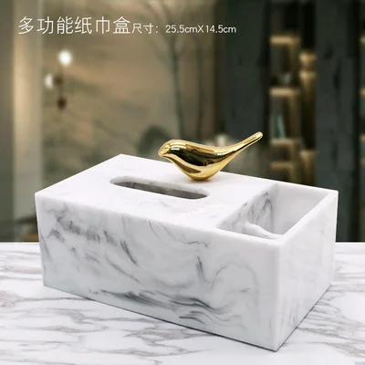 

Marble Texture Resin Tissue Box fashion Bookbox Decor Living Room Multi-function Paper Towel Case Bathroom Accessory Roll Paper