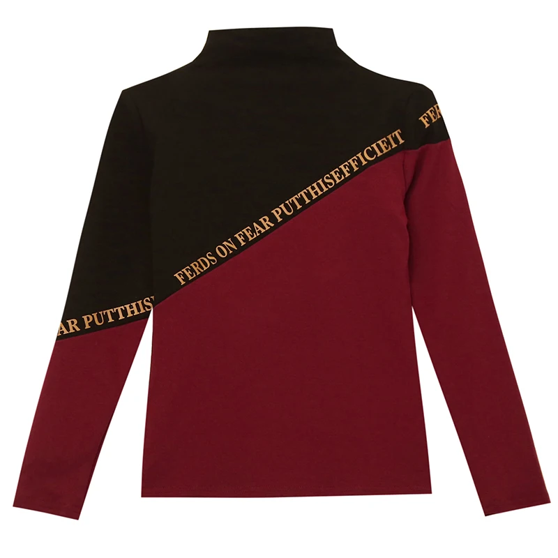 

Korean Patchwork Letter Contrast Color Tees Tshirt Women 2019 Autumn Winter With Fleece Top Long Sleeve Bottoming Shirt T90014