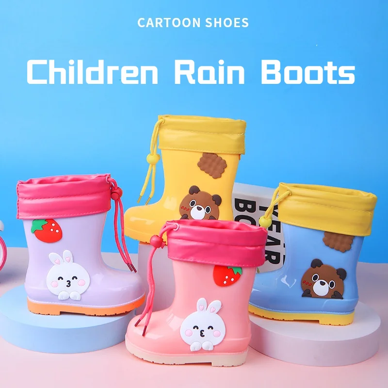 

Children Rain Boots for Boys Cute Animals Water Shoes for Baby Girl Plush Warm Yellow Rain Boots Drop Shipping Rain Boots Kids