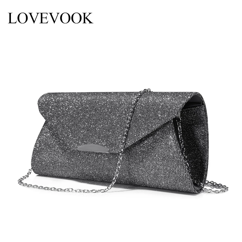 Женские вечерние клатчи LOVEVOOK, модная сумкая в руках для концерта с засовом, сумка через плечо с тонкой железной цепочкой для вечеринки, изготовлена из ткани с блестками