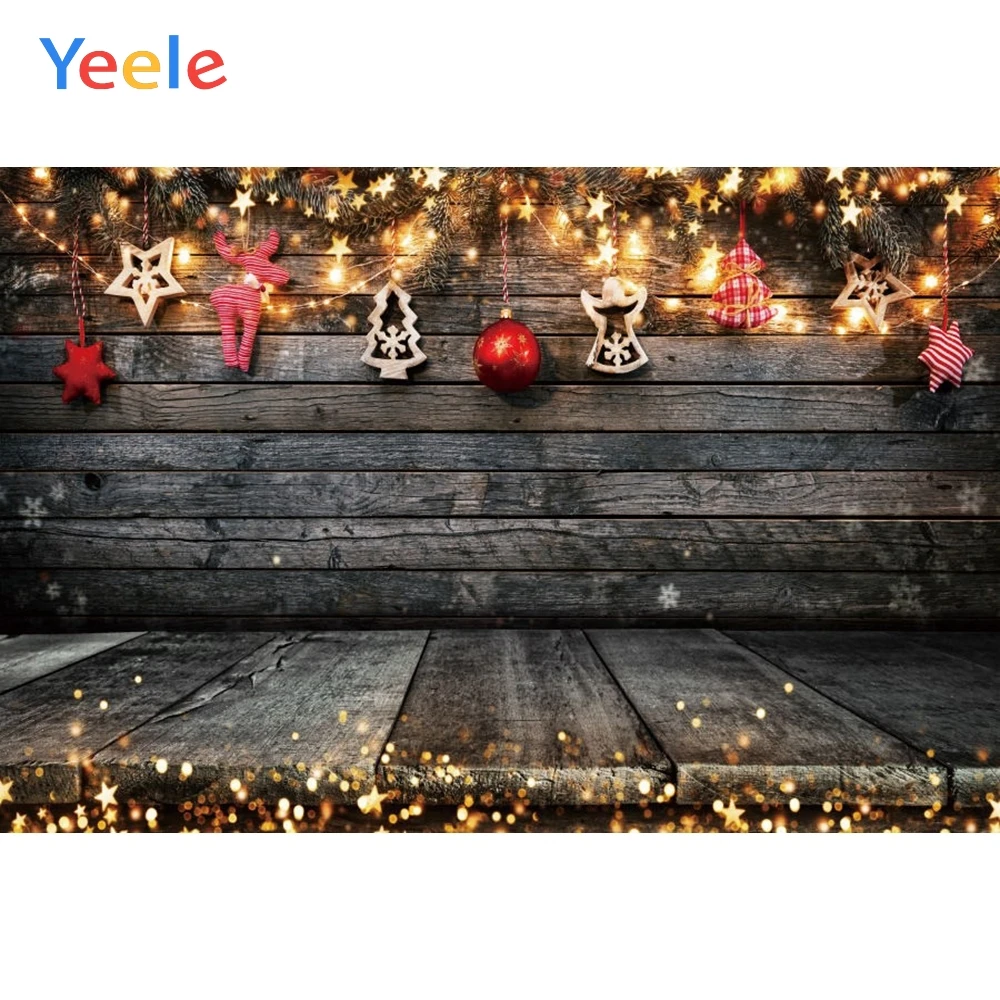 Фотофон Рождественская елка фон Зимний снег подарок мяч деревянная доска