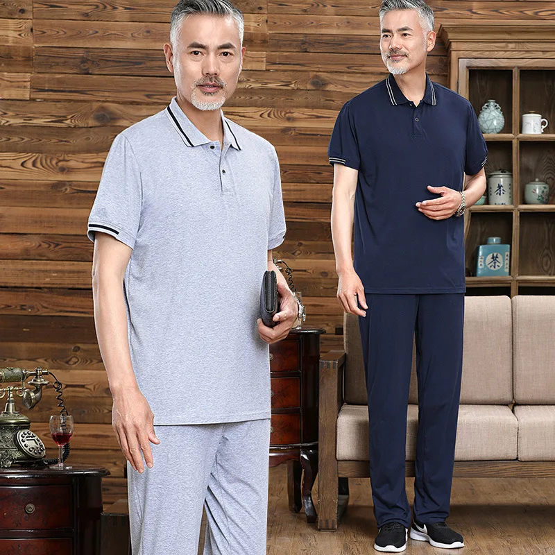

Fashion Solid Mens Clothes Summer 2 Piece Set Men Turn-down Collar Zipper Tops And Drawstring Pants Outfit Casual Suits 3XL