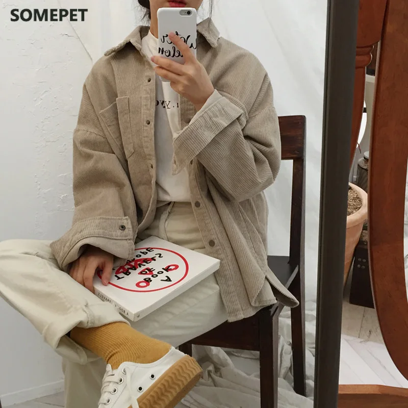 

Women's Jackets Spring And Autumn Corduroy Jacket Female Coat With Pockets Plus Size Winter Women Streetwear Casual Clothing
