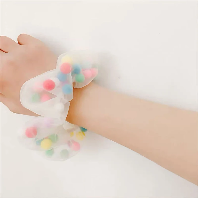 

Fashion Organza Sheer Scrunchie with Color Mesh Gauze Ball Hair Ring Women Ponytail Hair Rope Bands Girls Sweet Hair Accessories