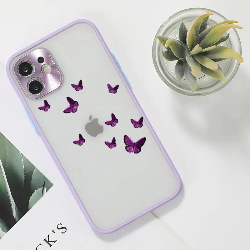 

Beauty Butterfly Phone Case purple matte transparent For iPhone 7 8 x xs xr 11 12 pro plus max mini Clear Funda