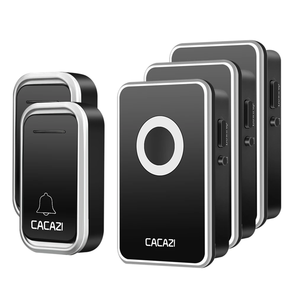 2 button 3 receiver Умный беспроводной дверной звонок CACAZI, водонепроницаемая Батарейная кнопка, дистанционный светодиодный светильник на 300 м, домашний дверной звонок, 38 колокольчиков, вилка стандарта США, ЕС, Великобритании - Цвет: 2 button 3 receiver