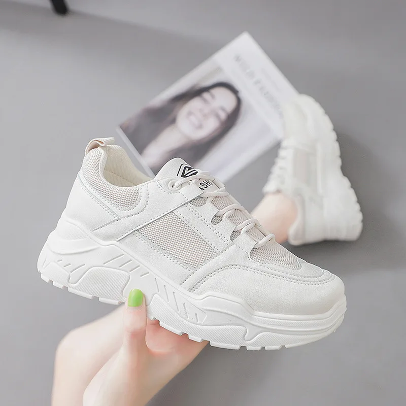 

Women's Vulcanized Shoes 2021 Autumn New White Shoes Solid Color Sports Platform Breathable Running Trend Casual Shoes Women