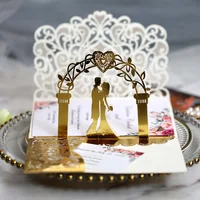 10pcs 3D Bride And Groom Laser Cut Wedding Invitations Card Lace Pocket Floral Customize Invites Cards Printing Engagement Favor