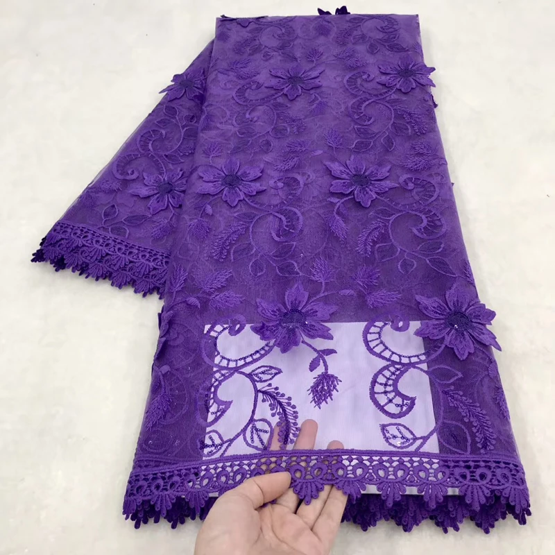 

African Lace Fabric 2020 Best Selling Solid Flowers Embroidery High Quality Lace Polyester Voile Fabrics Casual For Daily Dress