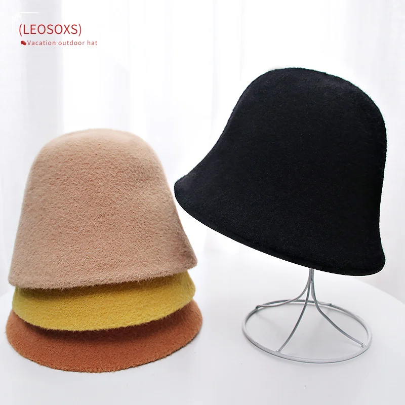 

New Solid Panama Warm Winter Spring Women Bucket Hat for Lady Felt Hat for Girl Fashion Vacation Outdoor Cap Sun Hat Present