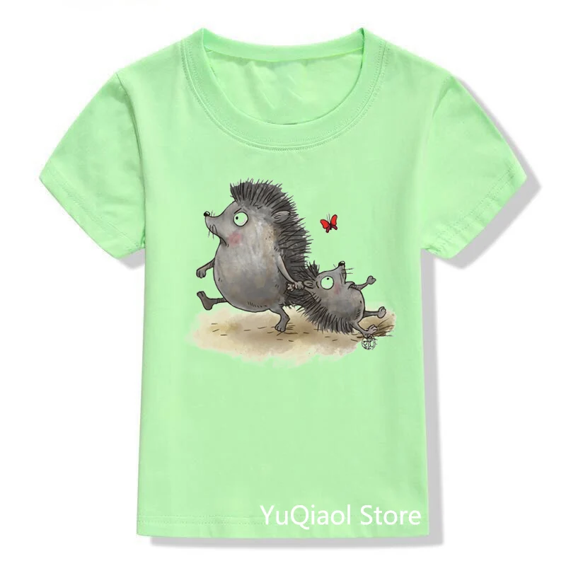 Camiseta con estampado de erizo de maquillaje para ni&ntilde;os, Camisetas verdes divertidas para beb&eacute;s, ropa para ni&ntilde;os y ni&ntilde;as, Tops adorables 2021-1