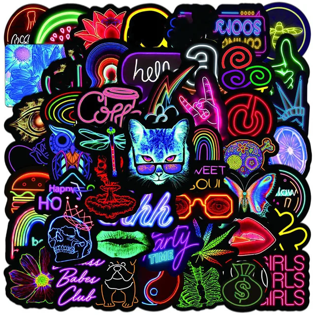 10/30/50/100PCS Neon Light Graffiti Stickers Decal Laptop Guitar Motorcycle Phone Luggage Car DIY Cartoon Sticker For Kids Toys 2