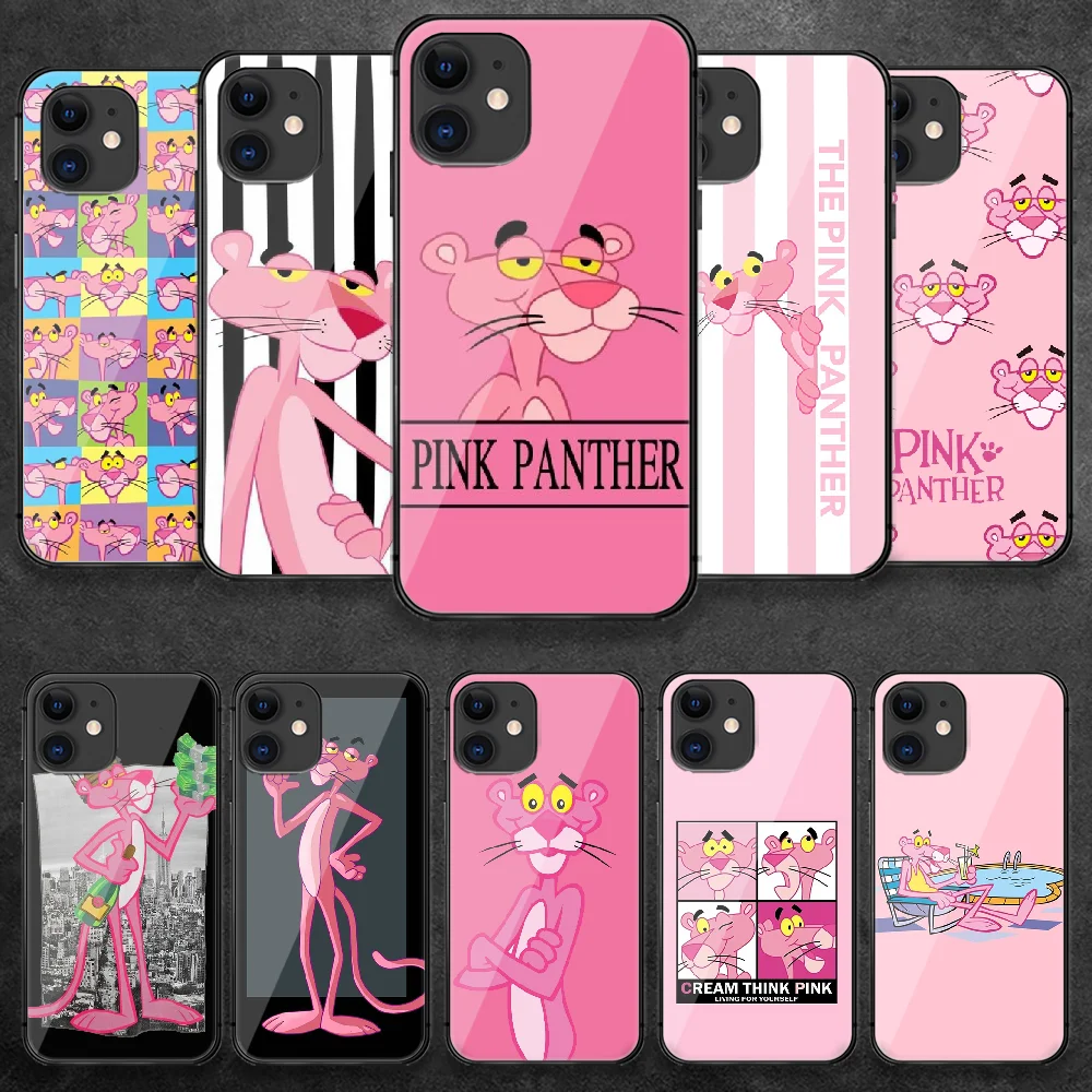 

Pink Panther Cute Cartoon Tempered Glass Phone Case Cover For IPhone 5 5S 6 6S 7 Plus X Xs Xr Se 2020 11 12 Pro Max Mini Back