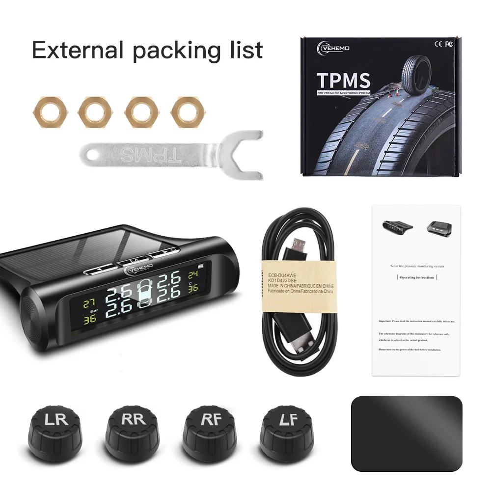 

Smart Car TPMS Tire Pressure Monitoring System Solar Power Digital LCD Display Auto Security Alarm Systems Tyre Pressure Sensor
