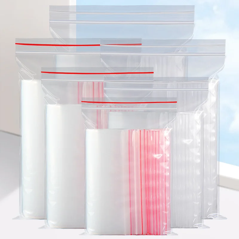 

100Pcs/Lot PE Self-styled 5 Wires Ziplock Lock Zipped Poly Clear Bags Plastic Food Storage Bags Thick Transparent Package Bags