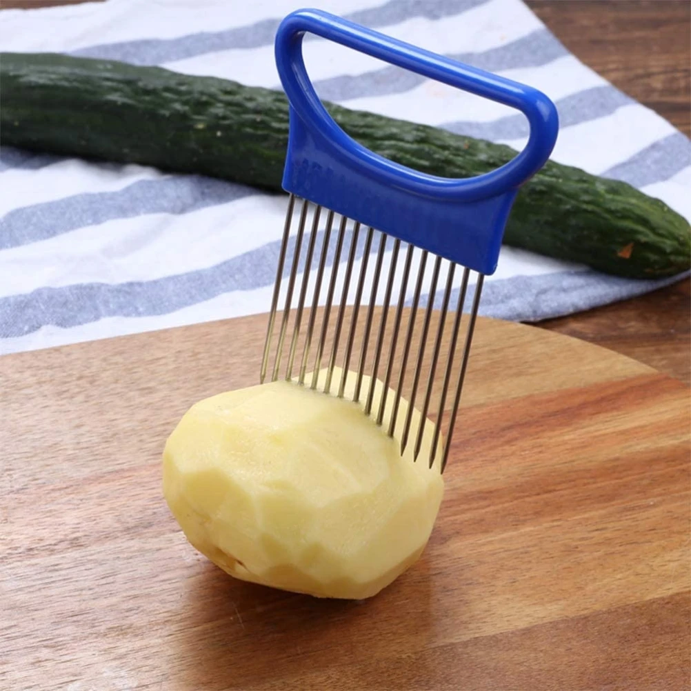 

Onion Holder Cutting Tool Vegetables Slicer Cutting Aid Holder Guide Slicing Cutter Safe Fork Kitchen Gadgets Stainless Steel