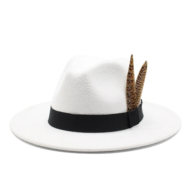 

Winter wool Fedoras Hat Men Felt Classic Jazz Hats Floppy Women Casual Fedora Panama Cap for White Party 59-60CM