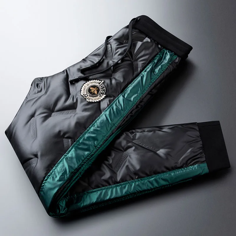 

Outer wear shiny down pants men's winter thickening plus down green white duck down badge warm and cold pants