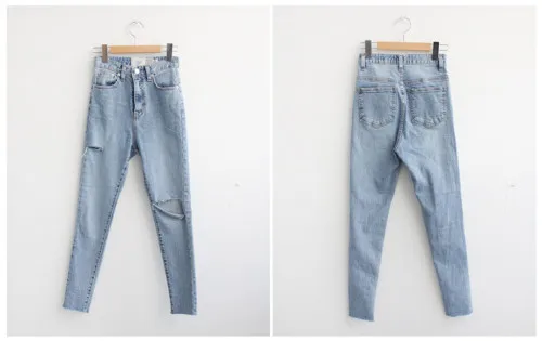 

Casual Pencil Pantsstreetwear Denim Blue Jeans Woman Vintage Ripped Holes Jeans For Women Pockets Skinny Pants Female St423