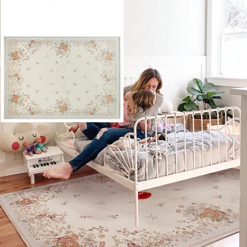 

Rustic Pastoral Style Bedroom Carpet Flower Jacquard Rug Europe Carpet For Living Room Floor Washable Sofa Table Home Mat Dining