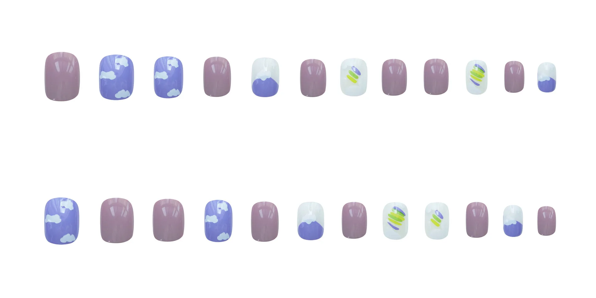 

2021 24pcs Blue Purple Nails Patch Glue Type Short Paragraph Removable Fashion Manicure False Nails Patch Ey669