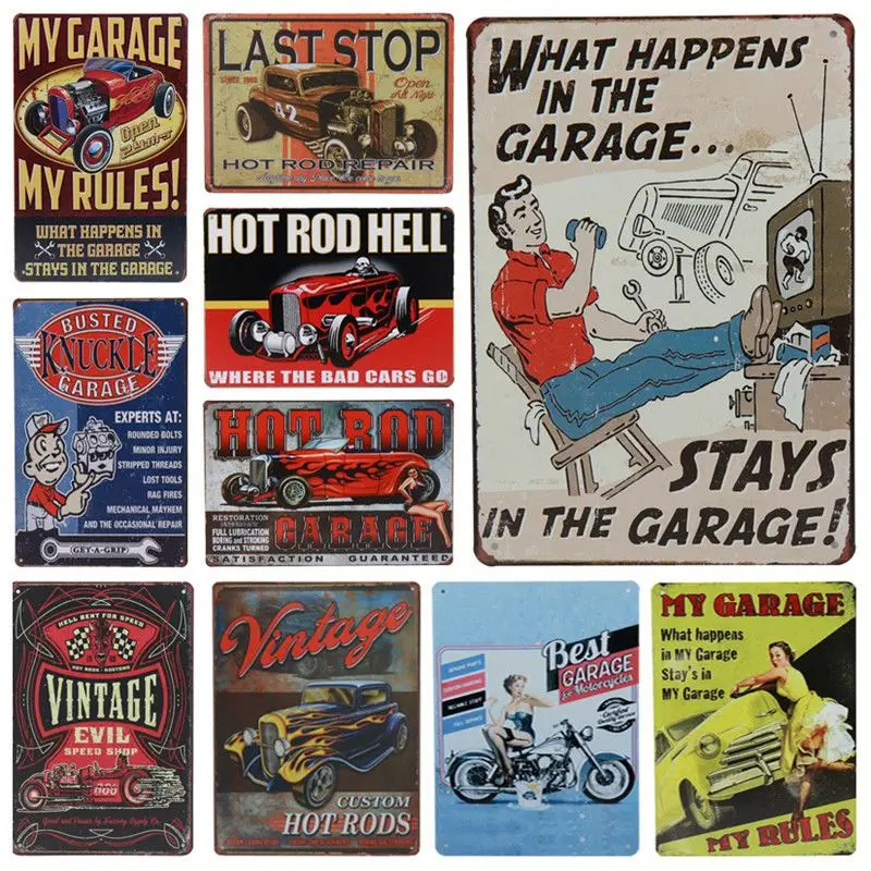 

My Garage My Rules Bar Pub Up Poster Signs Vintage Retro Metal Plate Iron Art Style Painting Tin Sign Tintin Wall Decor H21