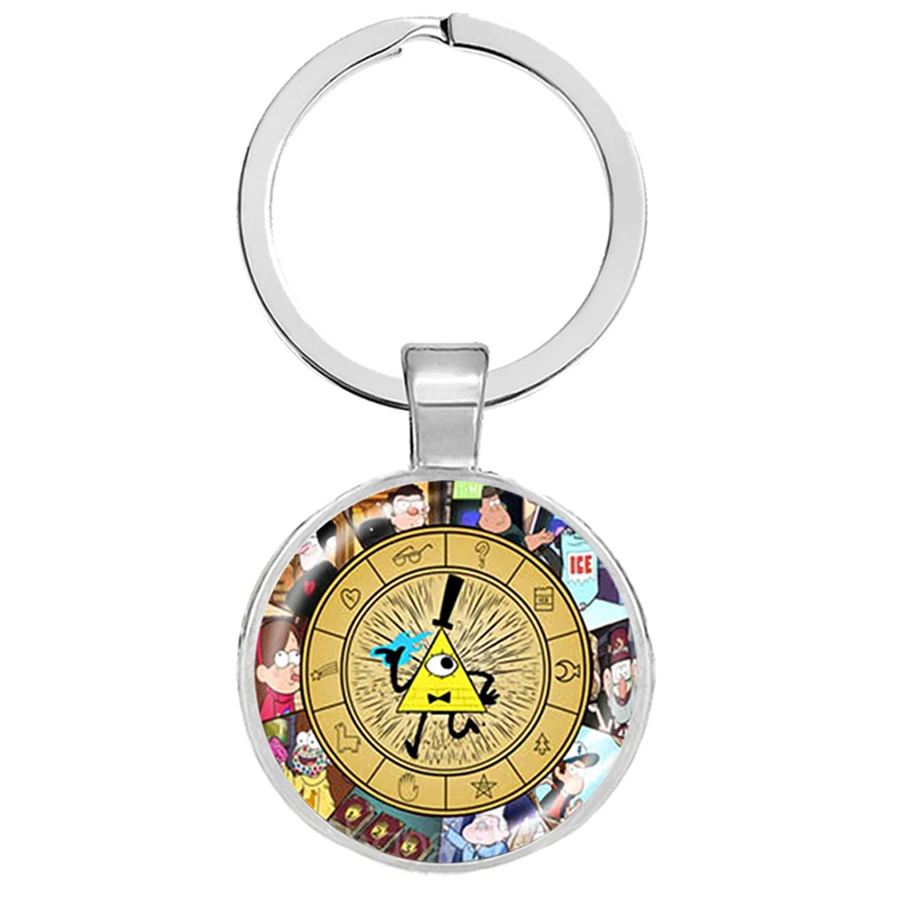 Anime Gravity Falls Keychain Bill Cipher Wheel Mysteries Pattern Key Rings Glass Dome Metal Fans Gift Jewelry Llaveros | Украшения и
