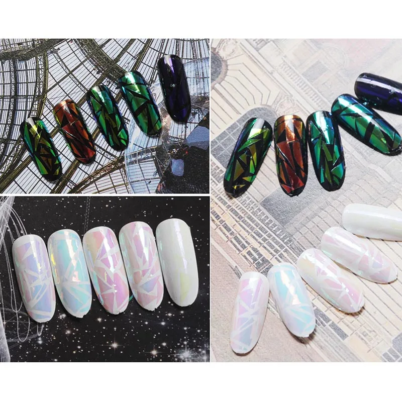 1 рулон Авроры наклейки для ногтей стекло Фольга Дизайн Наклейка сломанный