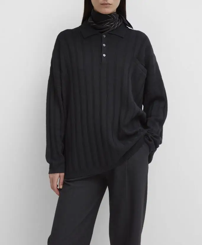 100% Wool Sweater Shirt Collar with buttons Drop shoulder Long Sleeves Chest Pocket Oversized Jumper 2020 new | Женская одежда