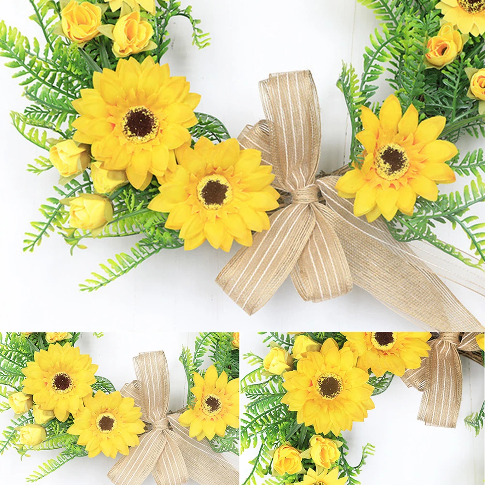 

Artificial Sunflower Wreath Wall Hanging Gift Spring Summer Bee Festival Farmhouse Tabletop Home Decoration Front Door