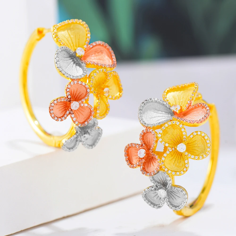 

missvikki High Quality Shiny Luxury Charm Flowers Hoop Earrings for Noble Women Bride Wedding Anniversary Prom Party Show Gift