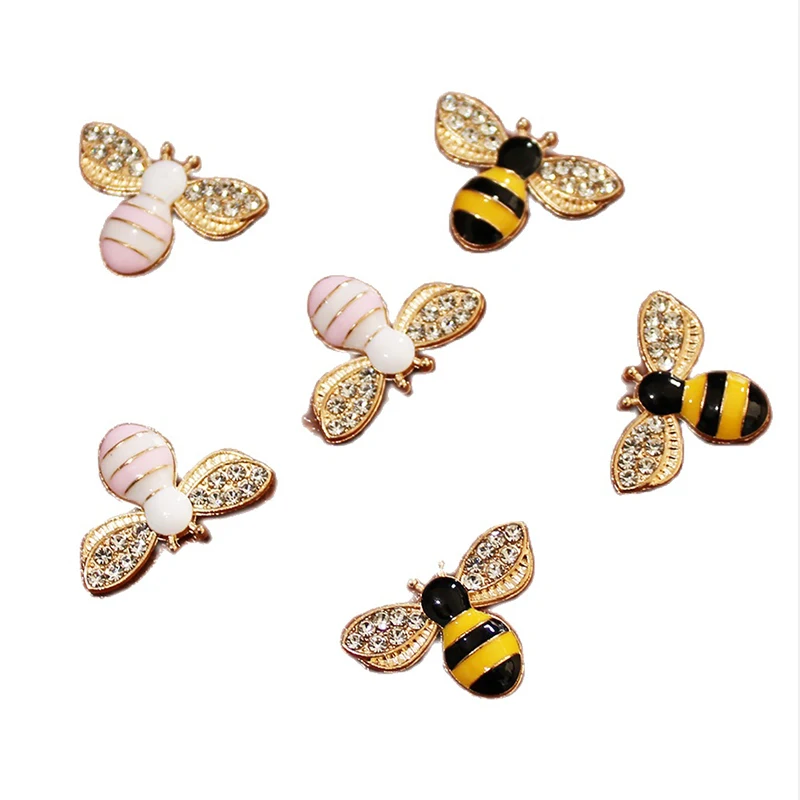 

LKERAN Cute 10Pcs 17*24mm Pink/Yellow Small Bee Rhinestone Buttons For Wedding Hair Bow Germent Flower Center DIY Accessories