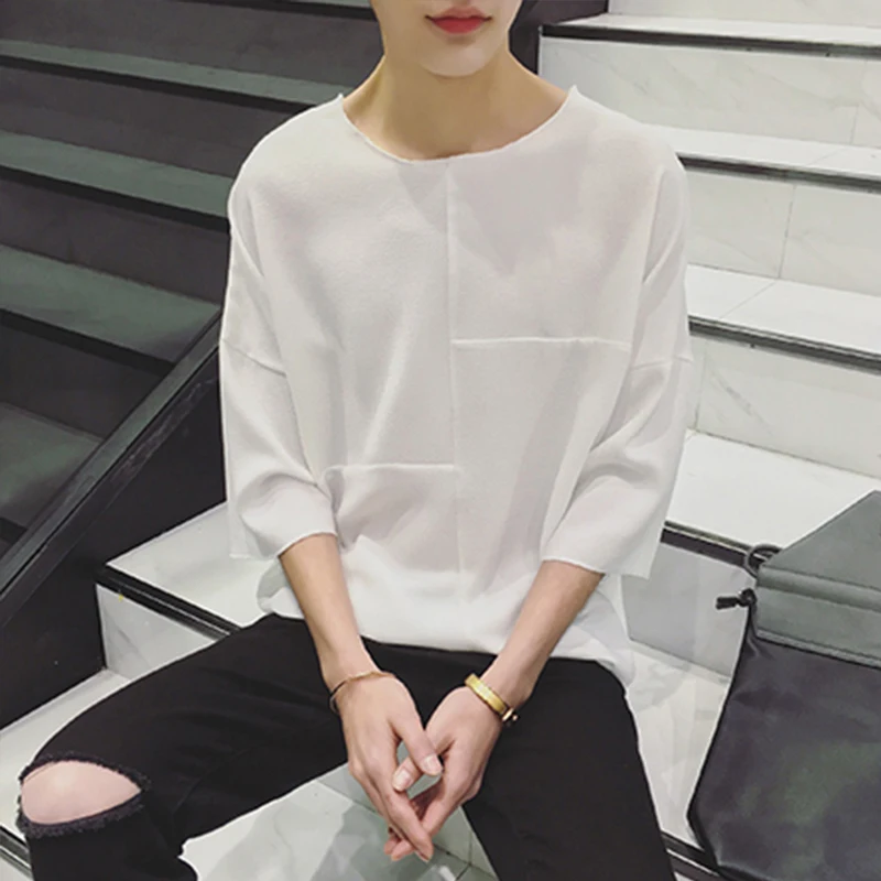 Мужская Асимметричная футболка с рукавом средней длины нестандартная свободная