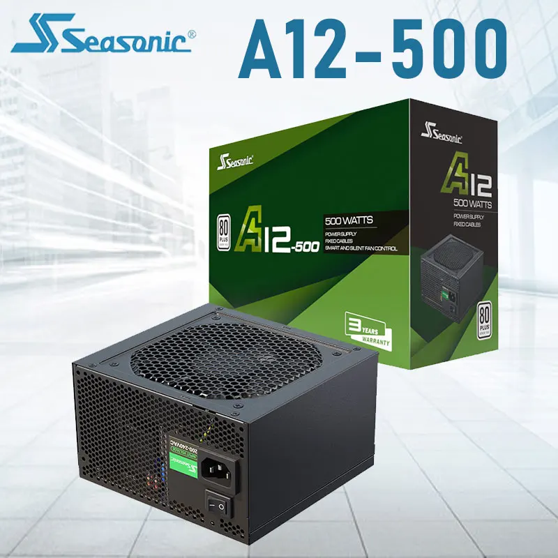 

Seasonic A12-500W Power Supply Rated 500W 200-240V 80PLUS 140mm Gaming PC Power Supply For Intel AMD ATX Computer Silver color