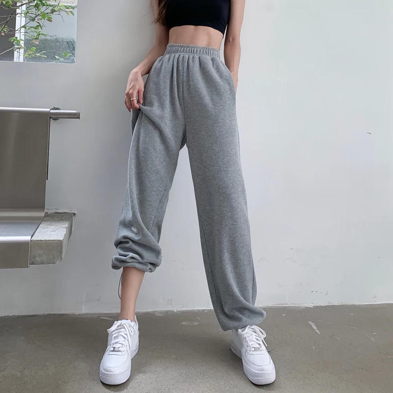 

Gray Sports Pants Female Loose-Fit Tappered Trousers Spring New Slimming All-Matching Wide Leg Mop Pants High Waist Casual