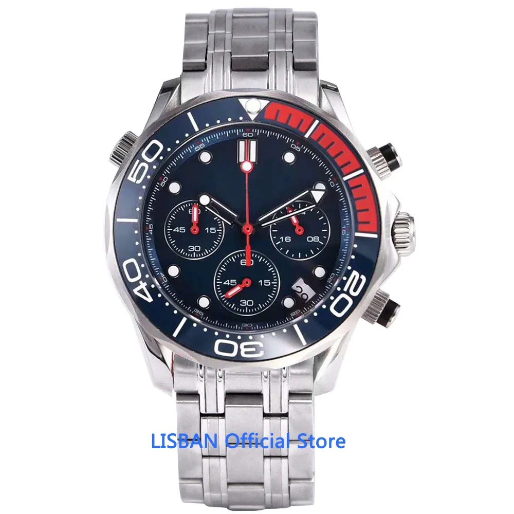 

41mm Sterile Dial Mens Watch VK Quartz Sapphire Glass Luminous Waterproof Date Sport Chronograph Function Wristwatch Men