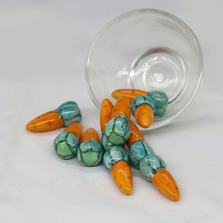 

5pcs/lot Cute Chinese Ceramic Charm Loose Beads Carrot Design Decorative Manual Spacer Beads Diy Jewelry Pendant Accessories