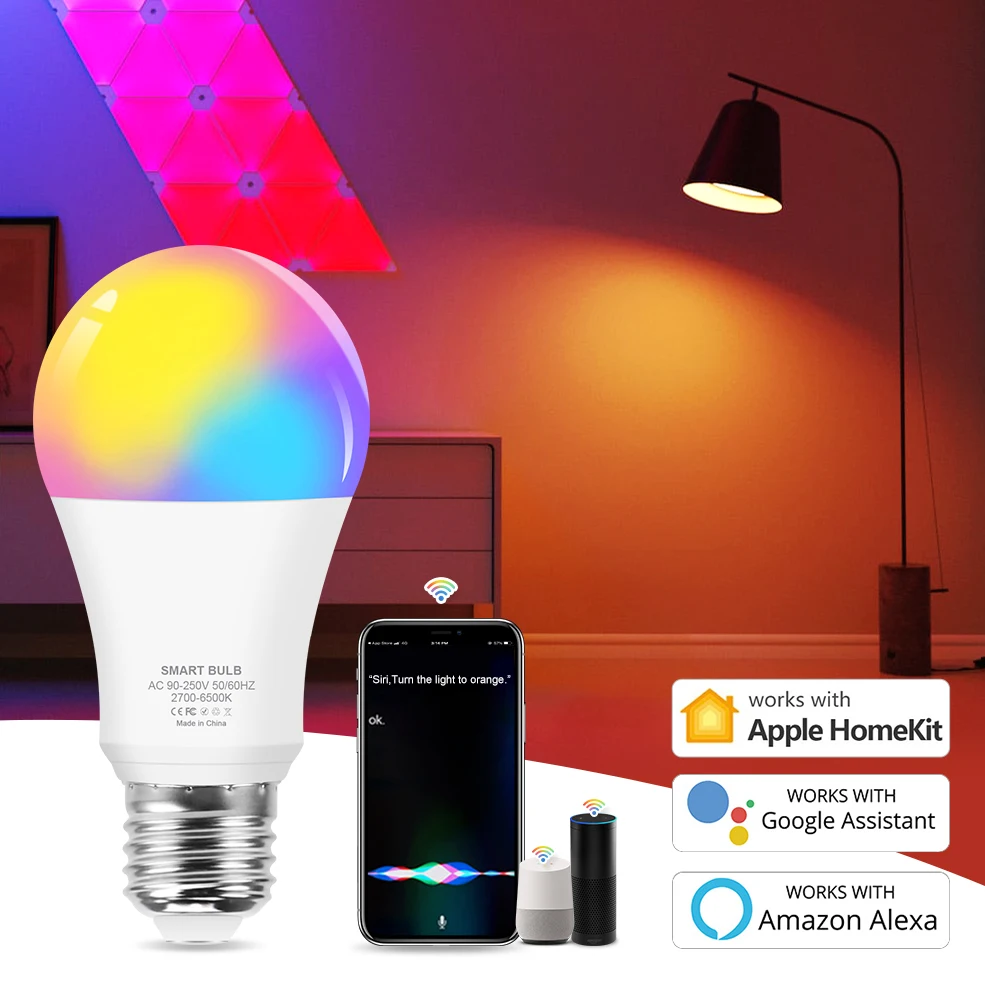 Умная Светодиодная лампа с Wi Fi E27 E26 RGB холодный белый теплый свет|Светодиодные