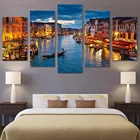 Настенный постер из пяти частей Hd, Венеция, город, ночной вид, лодка, холст, живопись, пейзаж, печать, картина, украшение для дома, гостиной