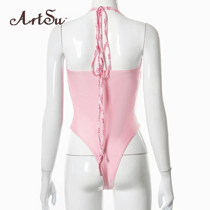 Милый розовый комбинезон ArtSu на бретелях с боди цепочками принтом пикантное Боди