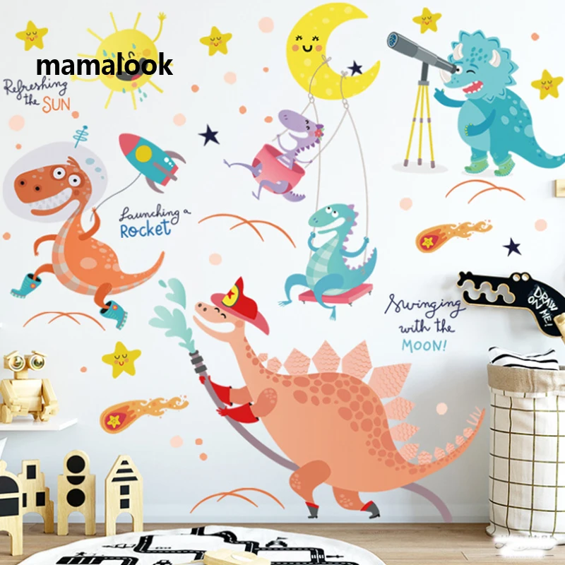 

Dinosaur Shaped Wall Stickers, 4 Styles, Nursery Decor, Cartoon Animal Girl Boy, Aesthetic Wallpaper, Art