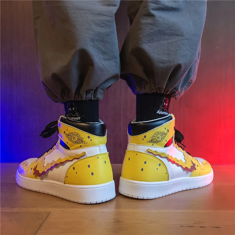 

SquarePants Men Sneakers Anime Shoes Rubber Leather Zapatillas Hombre Women Couples Flats Casual Outdoor High Top Lace Up Shoes