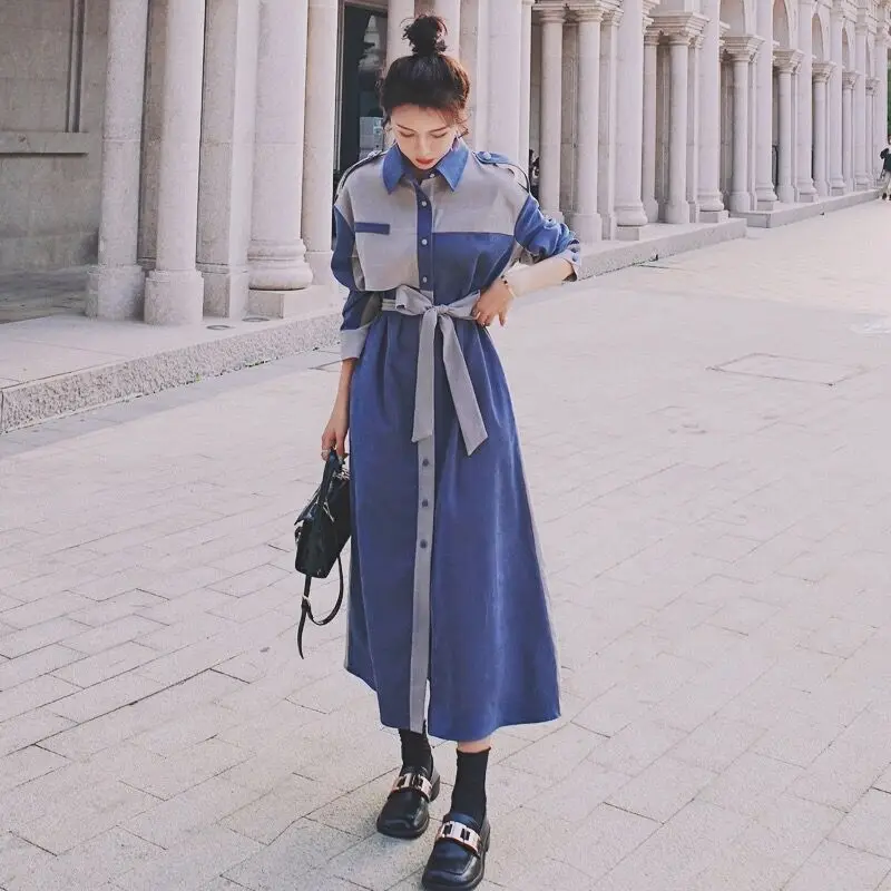 Женское платье-рубашка с длинным рукавом винтажное разноцветное платье в стиле