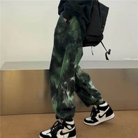 plus velvet thickening high waisted pants women clothes korean tie dye aurora color loose student corduroy beam foot