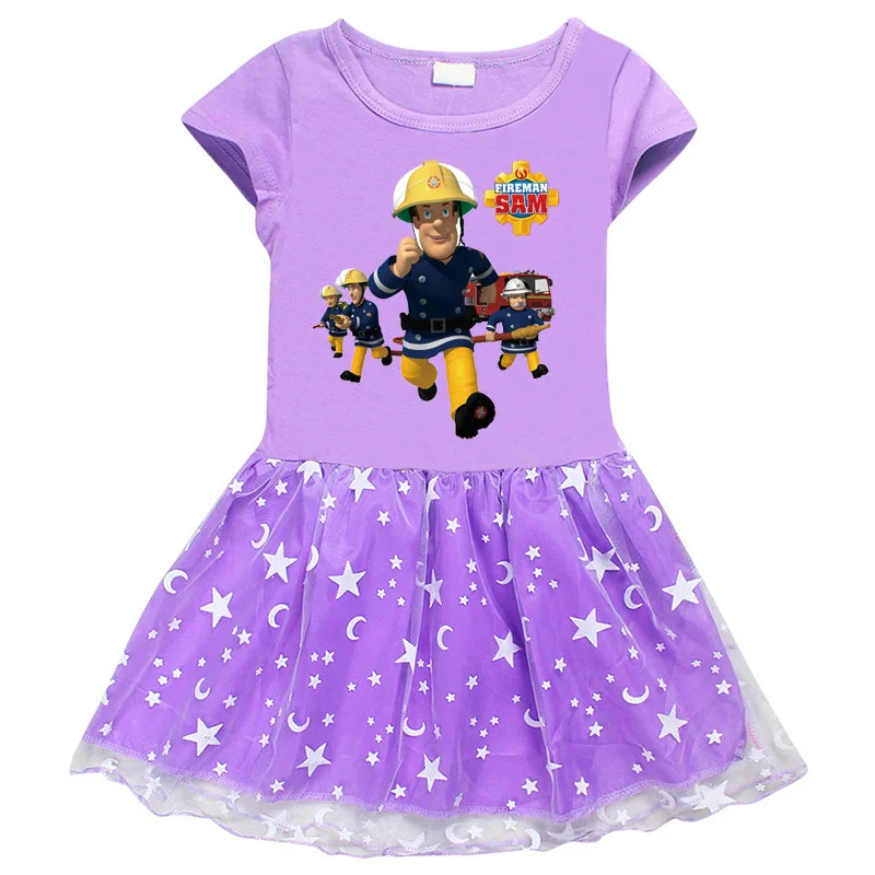 

New Summer Kids Clothing Girls Dress Lace Cartoon Foreign Tide Children's Clothes Pretty Princess Pleated Dresses For Girls
