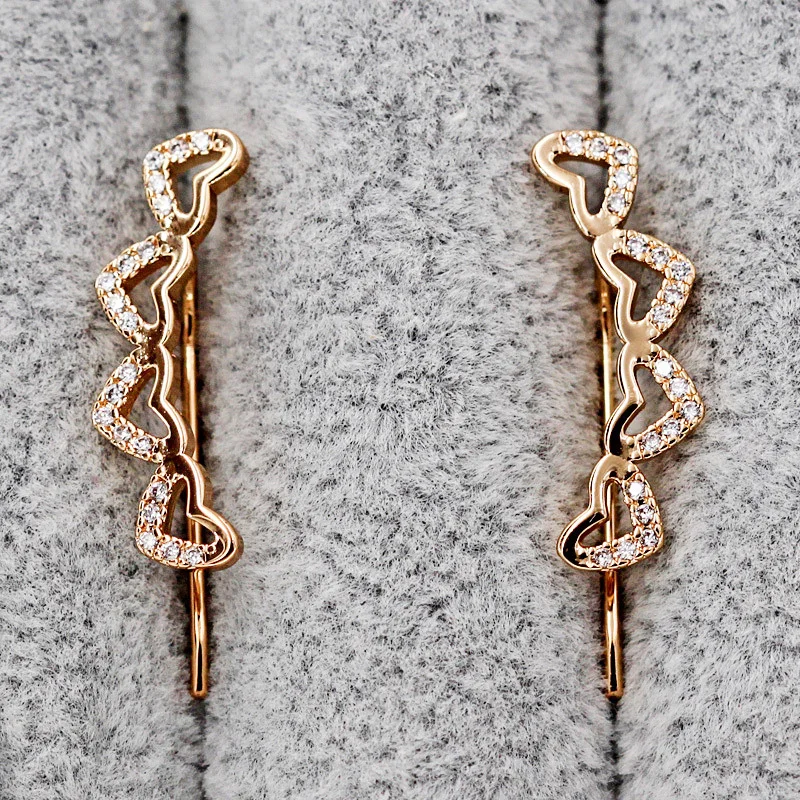 Женские серьги-гвоздики с сердечками серьги золотого цвета белым фианитом