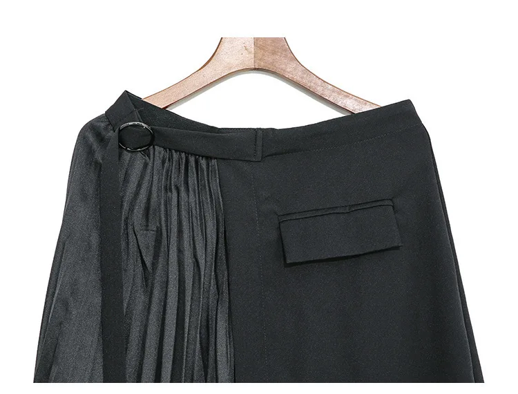 

XUXI 2020 Women Summer Half-length Skirt South Korea Spring New Fashion Folding Flat Joint Irregular Half Black Skirts FZ0909