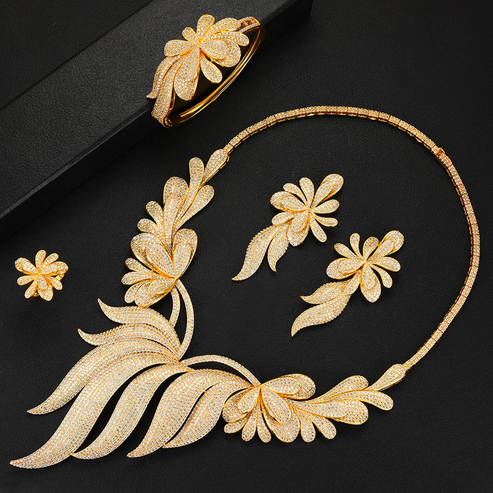 

GODKI Luxury Palm Tree Leaf Nigerian Choker Jewelry sets For Women Wedding Cubic Zircon CZ Dubai Gold Bridal Jewelry Set 2020