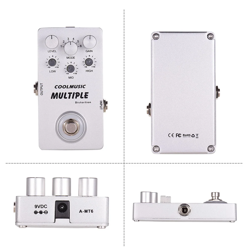 COOLMUSIC цифровой тяжелый металл Педаль Эффекта Искажения Встроенный 6 Эффекты