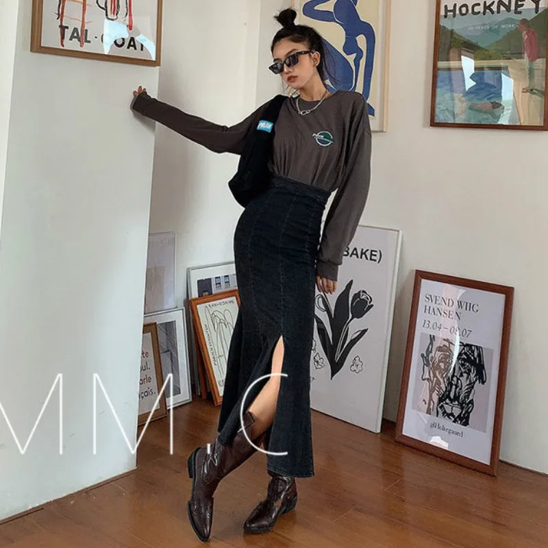 Юбка-годе с Боковым Разрезом Женская винтажная приталенная ретро-юбка женская